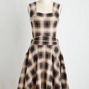 Effie’s Heart Stretch Plaid Brown Swing Dress XL